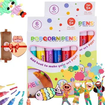 6Pcs 3D Art Puffy Pen Magic Popcorn Pens Puffy for Greeting Birthday Cards Kids Children 3D Art Pens Kids Gifts - Nuotrauka 1  