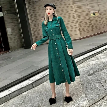Velvetinė retro suknelė 2023 m. pavasario ir rudens moterų naujoji korėjiečių versija Deivės suknelė Mada Vienspalvė Apačia Ilga suknelė - Nuotrauka 1  