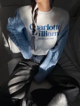 Rudens žiemos pleistras Megztas džemperis su gobtuvu Moteriški ploni trumpi džemperiai Moteriški megztiniai pilnomis rankovėmis Apvalios apykaklės megztiniai 2023 - Nuotrauka 1  