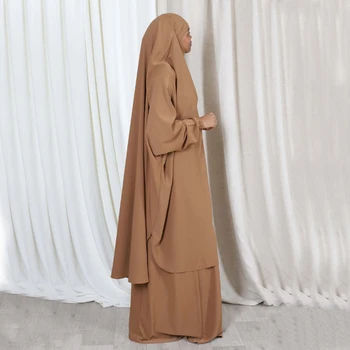 Modest Jilbab 2 dalių rinkinys EID sijonas ilgas Khimar su Niqab stygomis Aukštos kokybės malda Abaya islamo drabužiai Musulmonų moterų suknelė - Nuotrauka 1  