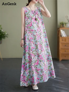 Oversize Print Vintage Dresses for Women 2023 Summer Casual Loose Long Dress Femme Robe Office Lady Elegant Clothing - Nuotrauka 1  