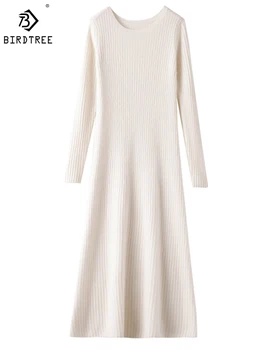 birdtree banketinė suknelė kašmyro sijonas plonas apvalus kaklas megztinis iki kelių lengvas prabangus elegantiškas liesas moteriškas drabužis D38007QD - Nuotrauka 1  
