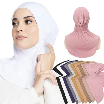 musulmonų vienspalvis momentinis hidžabas paprastas plonas kvėpuojantis elastingas maža skrybėlė Atsitiktinis lauko kremas nuo saulės modalinis hidžabo dangtelis - Nuotrauka 1  
