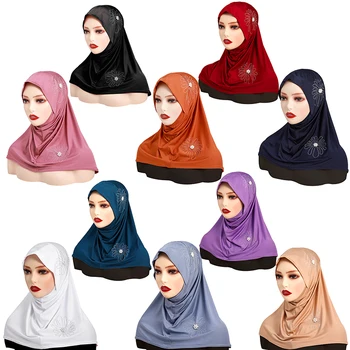 Musulmonų gėlių hidžabo karoliukai Hidžabas Siųsti dekoratyvines arabų hidžabo moteris Hijabas Blizgus minkštas Lengva dėvėti Hijab Turkijos galvos apvyniojimo šalikas - Nuotrauka 1  