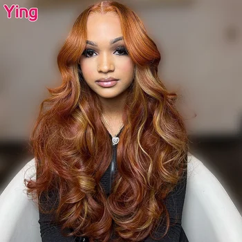 Ying Hair Honey Blonde Mixed Brown 13x6 Skaidrus nėrinių priekinis perukas 200% Body Wave 13x4 nėriniuotas priekinis perukas su kūdikių plaukais - Nuotrauka 1  
