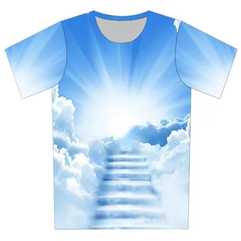 Berniukai Mergaitės Mėlynas dangus Baltas Debesis Saulėtas uraganas Ugnikalnis Marškinėlių spausdinimas Vaikiški 3D marškinėliai 4-20 metų Vaikai Vasaros marškinėliai - Nuotrauka 1  