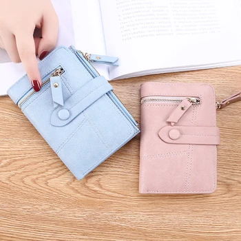 Casual Women Short Wallet PU Leather Hasp Money Bag Ladies Korean Fashion Multifunction Card Holder Female Fold Small Coin Rankse - Nuotrauka 1  