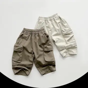 2024 Spring New Kids Boys Cargo Pants Solid Children Casual Pants Baby Girls Pocket Kelnės 1-6year Baby Harem Pants Drabužiai - Nuotrauka 1  