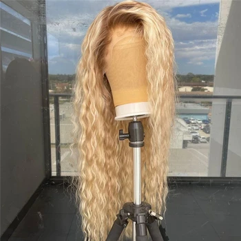 garbanotas pilnas nėrinių perukas Žmogaus plaukų laisva dalis Šiltas medus Blondinė Balayage HD nėriniai Priekiniai perukai moterims 13x6 Balinti mazgai Ponytail - Nuotrauka 1  