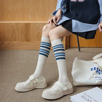 Mėlynos dryžuotos blauzdinės kojinės moterims Four Seasons Thin Sock Wearing jk pile up kojinės išoriniam dėvėjimui ins tendencija kelių spalvų - Nuotrauka 1  