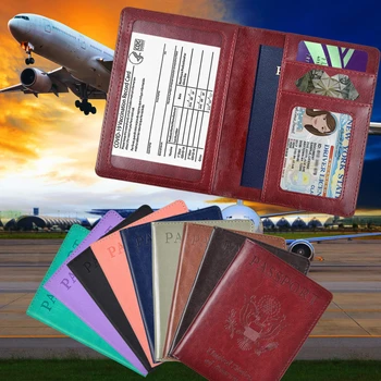 PU Leather Travel USA Passport Cover Personalizuotos moterys JAV Amerikos paso turėtojo dėklas Amerikai Vyrų kelionės dokumentų byla - Nuotrauka 1  