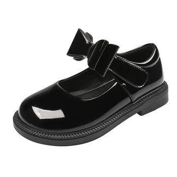 2023 Nauji vaikiški odiniai bataiBow Girl Princess Shoes Soft Sole Casual Student Black Performance Batai - Nuotrauka 1  
