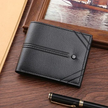 New men's wallet fashion casual plain soft wallet multi-card large capacity short small wallet burst - Nuotrauka 1  