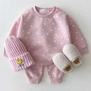 Heart Baby Clothing Set Full Heart Boys Hoodie Suit Toddler Girls Drabužių komplektas - Nuotrauka 1  