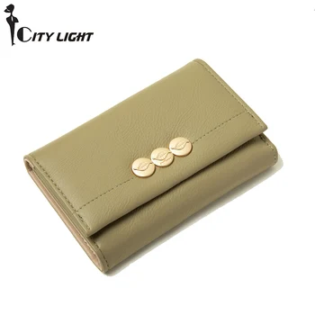 Women Medium Wallet Brand Card Holder Designer Leaf Hasp PU Leather High Capacity Purse Three Fold with Coin Bag - Nuotrauka 1  