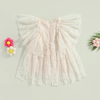 6M-4Y Mažylis Vaikai Baby Girl Vakarėlio suknelė Vasaros raukiniai Nėriniai 3D Gėlė Princesės gimtadienis Tiulio suknelės Kostiumai Drabužiai - Nuotrauka 2  