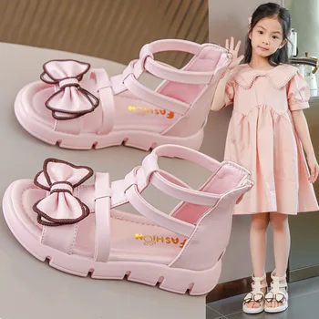 Romos vaikiškos basutės mergaitėms 2023 Madingi lankiniai bateliai vaikams Vaikai Paplūdimio batai Plokščias su mergaitėmis Vasarinės basutės Princesės batai - Nuotrauka 2  