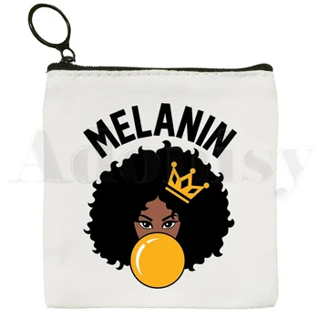 Melanin Queen piniginė Tuščia drobė Gryno balto audinio krepšys Individualizuotas Afrikos istorijos mėnuo Garbanoti plaukai mažas monetų krepšys - Nuotrauka 2  