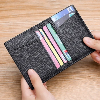 Slim Mini piniginė Trumpa natūralios odos ID Kreditinės kortelės turėtojai Vairuotojo pažymėjimo viršelis Vyrai Moterys Verslo piniginė Du kartus Piniginė - Nuotrauka 2  