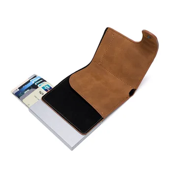 Smart Wallet ID Kreditinės kortelės laikiklis Odinis itin plonas verslo vyrų kortelių krepšys Automatinis iššokantis apsaugos nuo vagystės šepetys metalinė kortelių dėžutė - Nuotrauka 2  