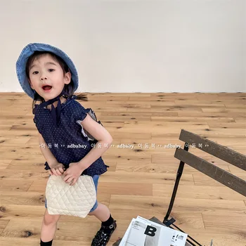 Korėjietiškas stilius 2023 m. vasaros naujos mergaitės plediniai marškiniai be rankovių vaikiški drabužiai raukiniai liemenės viršūnės Mada Mažyliai Vaikiškos palaidinės - Nuotrauka 2  