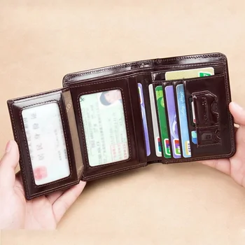 Naujo dizaino RFID vyriška piniginė natūralios odos vintažinė juoda piniginė vyrams mini kortelių laikiklis vyriškas trumpas 3 raukšlės - Nuotrauka 2  