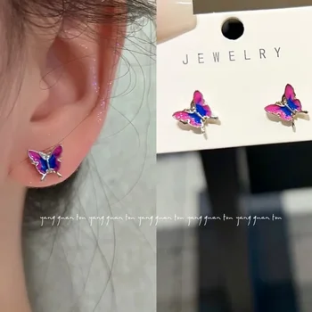 Putojantys mini drugelio smeigės auskarai Moterų mados dizainas Korėjiečių Y2K merginos Saldūs subtilūs spalvoti auskarai Papuošalai didmeninė prekyba - Nuotrauka 2  
