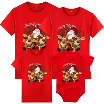 Šeimai derantys kalėdiniai marškinėliai Kalėdinis Kalėdų senelis Atspausdintas kūdikių romperis suaugusiems vaikams Marškinėliai Xmas drabužiai trumpomis rankovėmis - Nuotrauka 2  
