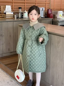 paltai Korėjiečių vaikų drabužiai Paltai Ruduo Naujos mergaitės Didelis Pasukite apykaklę Žieminis medvilninis pledas Sutirštėja Šiltas Vidutinis ilgis - Nuotrauka 2  
