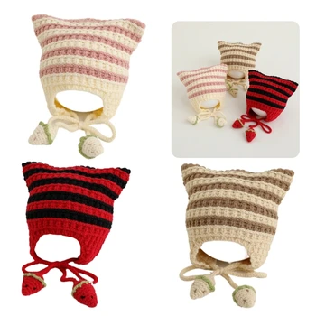 Baby Winter Warm Cap Infant Megzta kepurė dryžuota kepurė 1-6Y Berniukai Mergaitės K1KC - Nuotrauka 2  