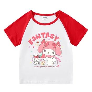 Sanrio Hello Kitty Kuromi My Melody Cinnamoroll Nauji vasaros drabužiai Marškinėliai trumpomis rankovėmis Berniukų mergaičių marškinėliai Vaikiški marškinėliai Vaikai - Nuotrauka 2  
