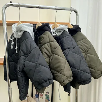 Rudens žiemos dygsniuota medvilninė striukė 2023 m Naujoji Korėjos mados berniuko laisvalaikio ilgomis rankovėmis lengvi paltai Šilti laisvi medvilniniai drabužiai - Nuotrauka 2  