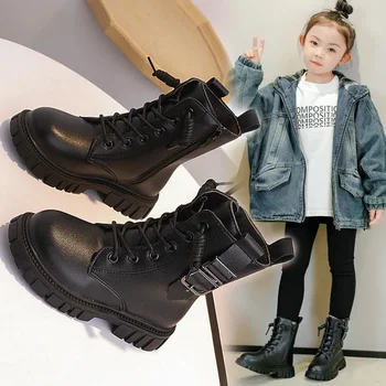 Merginos Trumpi batai Ruduo Žiema 2023 Naujas korėjietiško stiliaus Vaikai Mada Laisvalaikio trumpi batai Numeta pristatymą Paprasti neslystantys vaikai PU - Nuotrauka 2  