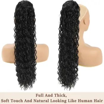 Sutraukiamas ponytail priauginimas 26Inch long ponytail deep wave plaukų priauginimas 120g storesnių plaukų moterims natūrali juoda #1B spalva - Nuotrauka 2  