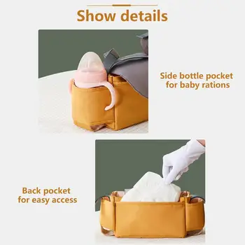 Baby Stroller Bag Universal Wearproof Hanging Sauskelnių sauskelnių krepšys kelių kišenių mumijos kelioninio krepšio laikiklio taurės organizatorius naujagimiui - Nuotrauka 2  
