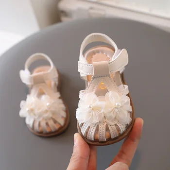 Sandalias Girl Little Flower Princess Sandals 2023 Summer New Baotou Baby Fashion Soft Sole Little Girl Walking Shoes Baby Shoe - Nuotrauka 2  