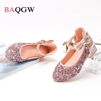 New Girls Grace Princess Glitter Shoes Bowknot Bling Summer Fashion Vaikiškos basutės Aukštakulniai šokiai Krištoliniai batai Kablys&kilpa - Nuotrauka 2  