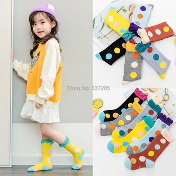 kūdikių princesės mergaitės medvilninės kojinės ruduo Didelis taškas mažylis vaikiškos kojinės saldainių spalva šiltesnė Aukštos ilgos kojinės kūdikiams - Nuotrauka 2  
