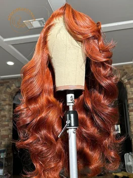 13x6 HD Skaidrus nėrinių priekinis perukas Kūno banga Imbieras Rudas nėrinių priekinis perukas Rausvai rudos spalvos žmogaus plaukų perukai - Nuotrauka 2  