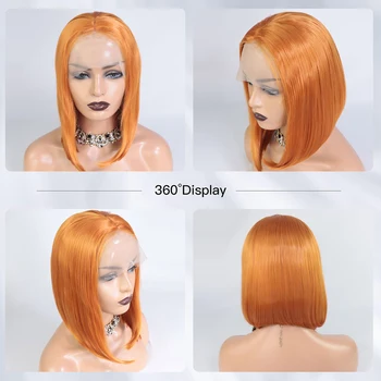 Imbieras Oranžinės spalvos Sintetiniai plaukai Nėriniai Priekiniai perukai moterims Cosplay Trumpas tiesus Bobo perukas 13x3 Nėrinių priekiniai perukai be klijų - Nuotrauka 2  