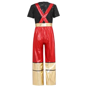 Black Red Kids Fireman Cosplay kostiumas Blizgantys blizgučiai trumpomis rankovėmis Ilgas kombinezonas aukštu juosmeniu su petnešomis Helovino vakarėliui - Nuotrauka 2  