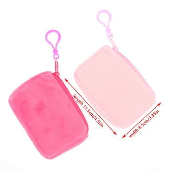 Cute Candy Color Plush monetų piniginės raktų laikiklis Moterys Minimalistinis kvadratinis keitimas Piniginė Ausinių krepšys  - Nuotrauka 2  