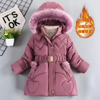 3-10 metų Žiemos mergaičių paltas Laikykite šiltą Sustorėjęs Vaikai Apatinė striukė Striukė su gobtuvu Užtrauktukas Kailio apykaklė Princesės viršutiniai drabužiai Vaikų drabužiai - Nuotrauka 2  