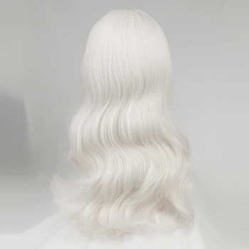 Baltas banguotas garbanotas sintetinis ilgas moteriškas perukas Lolita Cosplay Natūralūs pūkuoti plaukai karščiui atsparus perukas kasdieniam vakarėliui - Nuotrauka 2  