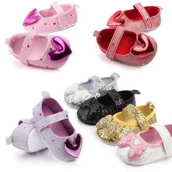 Princess Bow Shoes Pink Red Baby Girl Shoes Soft Sole Anti Slip Walking Shoes Princess Shoes Baby PU Batai - Nuotrauka 2  