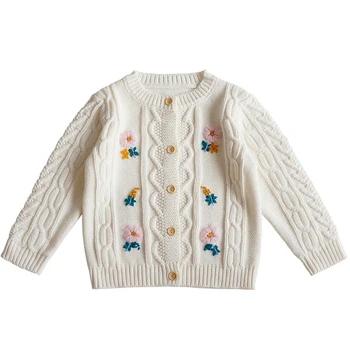 Baby Girl ilgomis rankovėmis megztas megztukas Kūdikis Rudens megztinis Princesė Gėlių siuvinėjimas Megztinis Mergaitės Megztas švarkas Drabužiai - Nuotrauka 2  