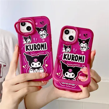 Sanrio Kuromi Telefono dėklas, skirtas IPhone 13 12 11 Pro Max Cartoon Shell apsauginis dangtelis su nematomais telefono stovo telefono priedais - Nuotrauka 2  