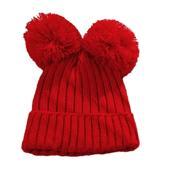Baby Knit Hat Cosy Toddlers Žieminė kepurė su Double Pom Pom Design K1KC - Nuotrauka 2  