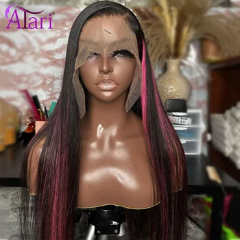 13x6 Skaidrūs tiesūs žmogaus plaukų perukai Rožiniai akcentai 13x4 nėriniuotas priekinis perukas moterims Iš anksto nupeštas braziliškas 5x5 užsegamas perukas - Nuotrauka 2  