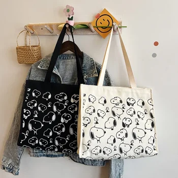 New Snoopy Canvas Bag Printing Large Capacity Ladies Shoulder Bag Fashion Casual Anime Peripheral Zipper Shopping Bag Tote Tote Tote - Nuotrauka 2  